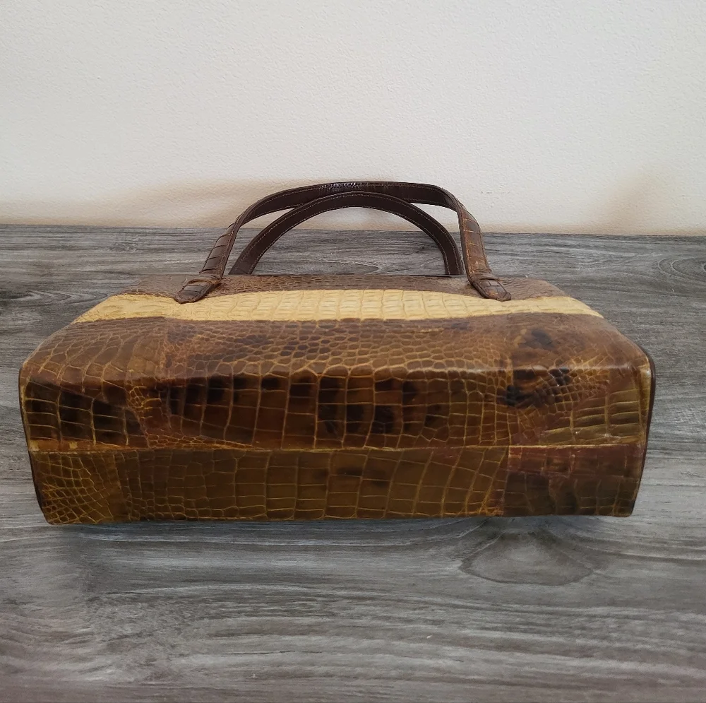 Vintage Two Tone Crocodile Leather Handbag Brown Cream Matching Wallet MCM - Picture 4 of 15